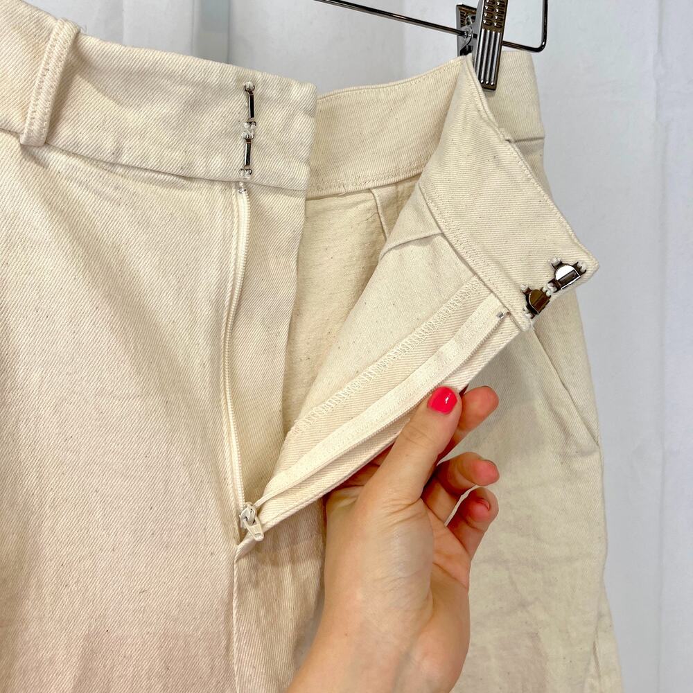 JEUNE OTTE Wide Leg Pleated Trouser Pants High Rise Cotton Cream Beige Size 6 View 6